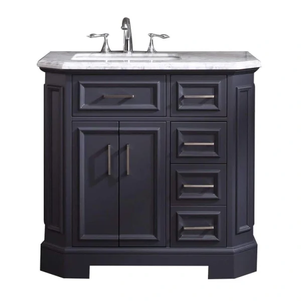 Eviva Glory 42 in. W x 22 in. D x 33 in. H Bathroom Vanity in Dark Gray with White Cararra Marble Top with White Sink