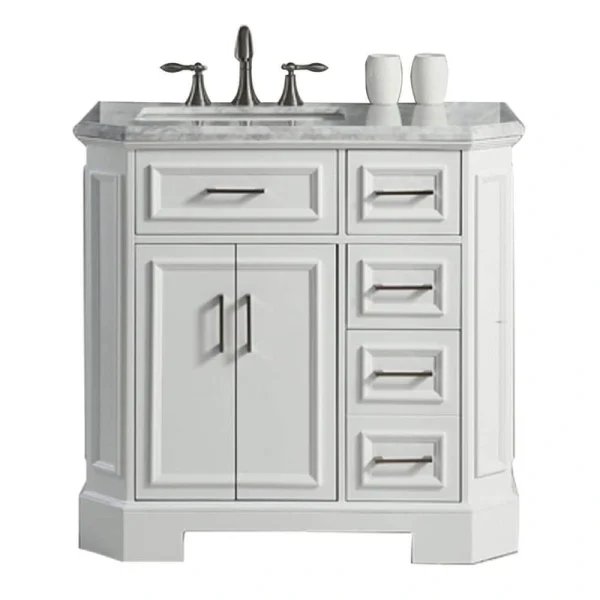Eviva Glory 42 in. W x 22 in. D x 33 in. H Bathroom Vanity in White with White Cararra Marble Top with White Sink