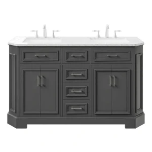 Eviva Glory 60 in W x 22 in. D x 33 in. H Double Bathroom Vanity in Dark Gray with White Carrara Marble Top with White Sinks