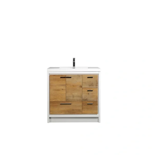 Eviva Grace 42 in. W x 20 in. D x 36 in. H Bathroom Vanity in Natural Oak with White Acrylic Top with White Sink