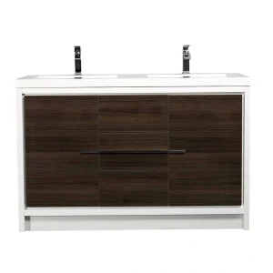 Eviva Grace 60 in. W x 20 in. D x 36 in. H Double Bathroom Vanity in Gray Oak with White Acrylic Top with White Sinks