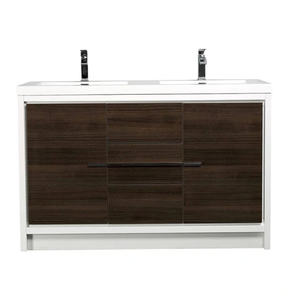 Eviva Grace 60 in. W x 20 in. D x 36 in. H Double Bathroom Vanity in Gray Oak with White Acrylic Top with White Sinks