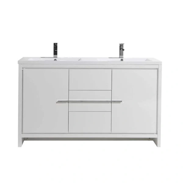 Eviva Grace 60 in. W x 20 in. D x 36 in. H Double Bathroom Vanity in White with White Acrylic Top with White Sinks