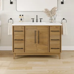 Eviva Graham 48″W x 22″D Oak Bathroom Vanity with White Arabescato Engineered Stone Countertop and Undermount Ceramic Sink