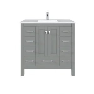 Eviva Hampton 36 in. W. x 18 in. D x 34 in. H Bathroom Vanity in Gray with White Quartz Vanity Top and White Undermount Sink