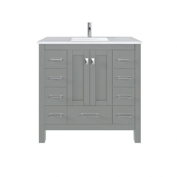 Eviva Hampton 36 in. W. x 18 in. D x 34 in. H Bathroom Vanity in Gray with White Quartz Vanity Top and White Undermount Sink