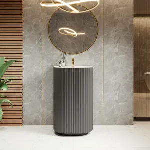Eviva Haven 20″W x 16″D x 34″H Dark Gray Solid Surface Pedestal Vanity