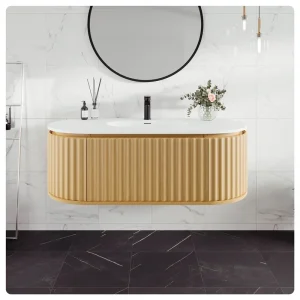 Eviva Haven 48″W x 22″D Natural Oak Wall Mount Bathroom Vanity with White Solid Surface Countertop and Integrated Sink