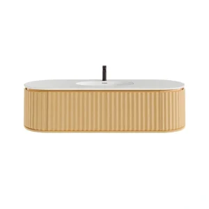 Eviva Haven 64 in. W x 22 in. D x 17.7 in. H Single Oak Wall Mount Bath Vanity in White w/ Solid Surface Integrated Sink Top
