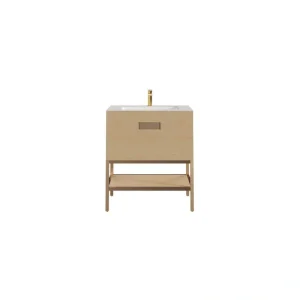 Eviva Iris 30 in. W. x 22 in. D x 33.5 in. H Oak Freestanding Bathroom Vanity with White Solid Surface Integrated Sink Top