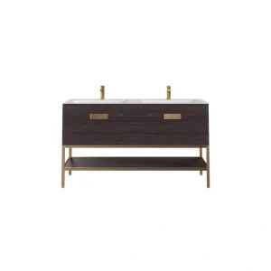 Eviva Iris 59 in. W. x 22 in. D x 33.5 in. H Gray Oak Freestanding Double Bath Vanity with White Solid Surface Integrated Top