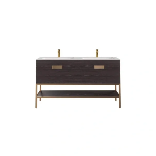 Eviva Iris 59 in. W. x 22 in. D x 33.5 in. H Gray Oak Freestanding Double Bath Vanity with White Solid Surface Integrated Top