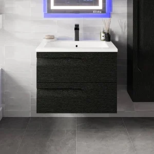 Eviva Joy 28 in. W x 18 in. D x 21 in. H Floating Bathroom Vanity in Black with White Porcelain Top with White Integrated Sink