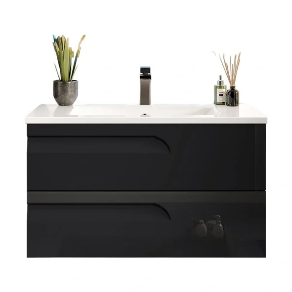 Eviva Joyous 39 in. W x 18 in. D x 22.5 in. H Floating Single Sink Bath Vanity in Black with White Porcelain Top