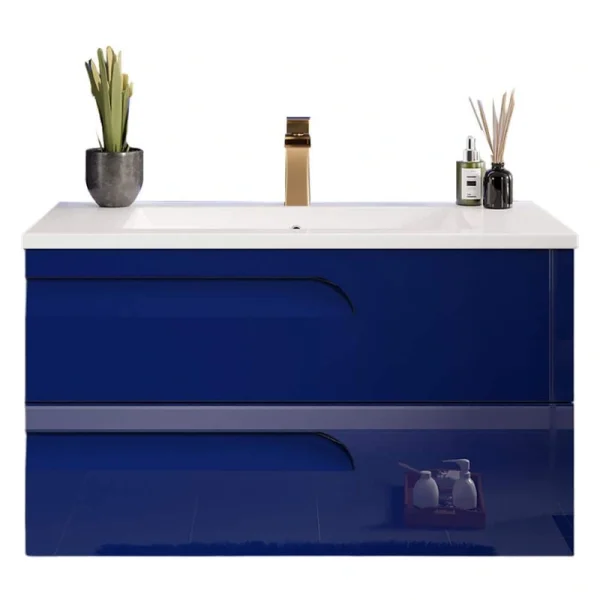 Eviva Joyous 39 in. W x 18 in. D x 22.5 in. H Floating Single Sink Bath Vanity in Blue with White Porcelain Top