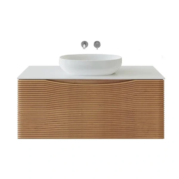 Eviva Leah 32 in. W Solid Wood Single Sink Floating Bath Vanity in Medium Oak with White Solid Surface Top