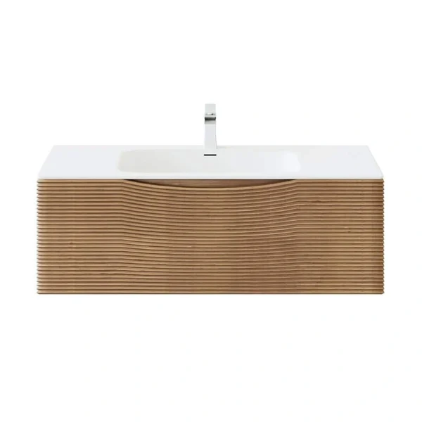 Eviva Leah 39 in. W Solid Wood Single Sink Bath Vanity Floating in Medium Oak with White Solid Surface Top
