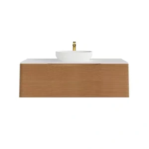 Eviva Leah 44 in. W x 20 in. D Medium Oak Wallmount Bathroom Vanity with White Solid Surface Top and Vessel Sink