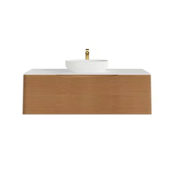 Eviva Leah 44 in. W x 20 in. D Medium Oak Wallmount Bathroom Vanity with White Solid Surface Top and Vessel Sink