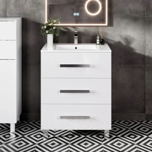 Eviva Libra 32″W x 19″D White Bathroom Vanity with White Porcelain Countertop and Integrated Sink