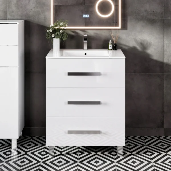 Eviva Libra 32″W x 19″D White Bathroom Vanity with White Porcelain Countertop and Integrated Sink