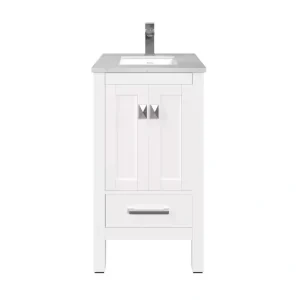 Eviva London 20 in. W x 18 in. D x 34 in. H Bathroom Vanity in White with White Carrara Marble Top with White Sink