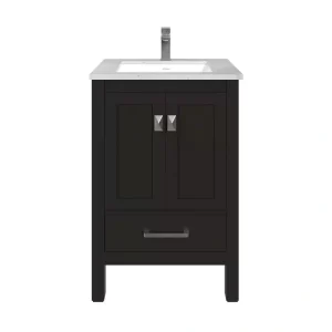 Eviva London 24 in. W x 18 in. D x 34 in. H Bathroom Vanity in Espresso with White Carrara Marble Top with White Sink