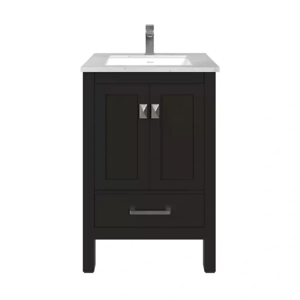 Eviva London 24 in. W x 18 in. D x 34 in. H Bathroom Vanity in Espresso with White Carrara Marble Top with White Sink