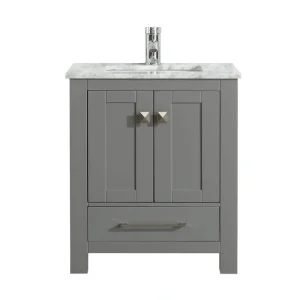 Eviva London 24 in. W x 18 in. D x 34 in. H Bathroom Vanity in Gray with White Carrara Marble Top with White Sink
