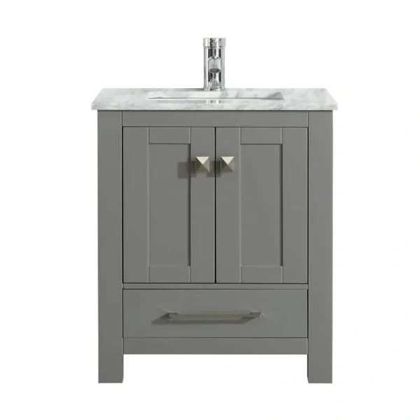 Eviva London 24 in. W x 18 in. D x 34 in. H Bathroom Vanity in Gray with White Carrara Marble Top with White Sink