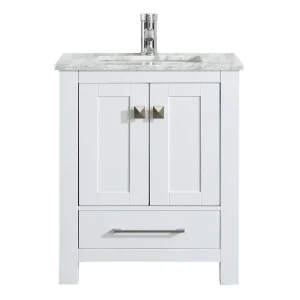 Eviva London 24 in. W x 18 in. D x 34 in. H Bathroom Vanity in White with White Carrara Marble Top with White Sink