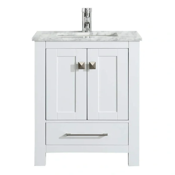 Eviva London 24 in. W x 18 in. D x 34 in. H Bathroom Vanity in White with White Carrara Marble Top with White Sink