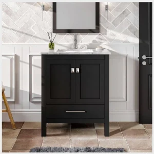 Eviva London 30 in. W x 18 in. D x 34 in. H Bathroom Vanity in Espresso with White Carrara Marble Top with White Sink