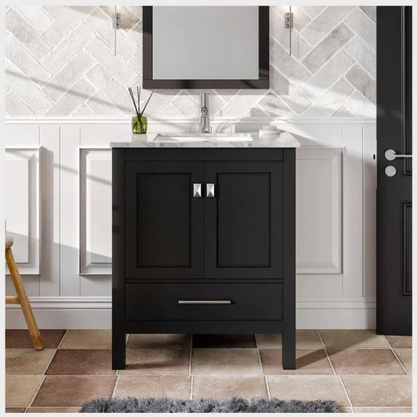 Eviva London 30 in. W x 18 in. D x 34 in. H Bathroom Vanity in Espresso with White Carrara Marble Top with White Sink