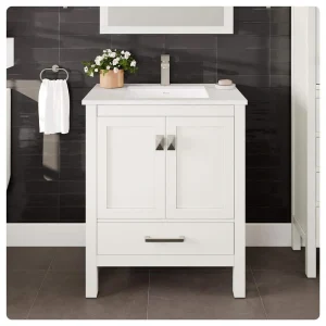 Eviva London 30 in. W x 18 in. D x 34 in. H Single Sink Freestanding Bath Vanity in White with White Carrara Quartz Top
