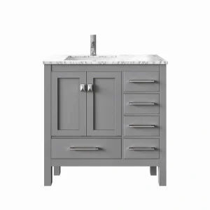 Eviva London 38 in. W x 18 in. D x 34 in. H Bathroom Vanity in Gray with White Carrara Marble Top and White Sink