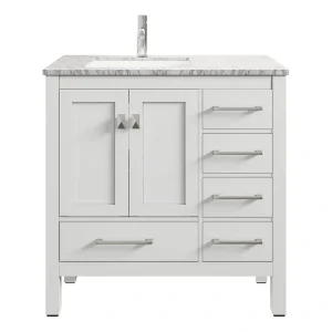 Eviva London 38 in. W x 18 in. D x 34 in. H Bathroom Vanity in White with White Carrara Marble Top with White Sink