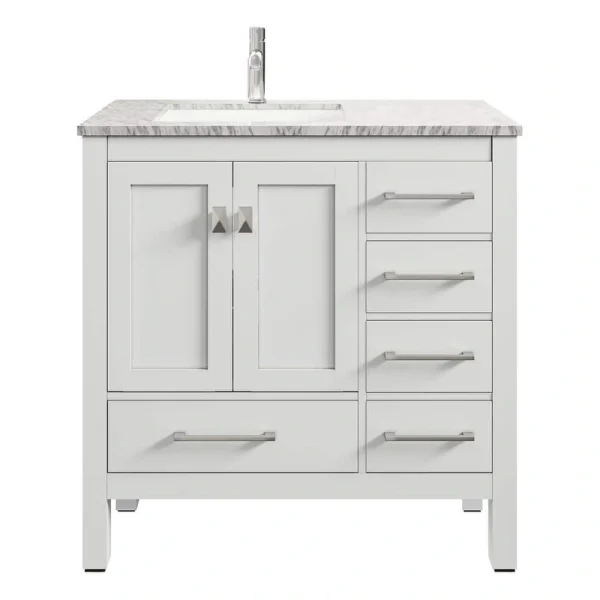 Eviva London 38 in. W x 18 in. D x 34 in. H Bathroom Vanity in White with White Carrara Marble Top with White Sink