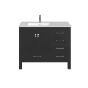Eviva London 42 in. W x 18 in. D x 34 in. H Bathroom Vanity in Espresso with White Carrara Quartz Top with White Sink