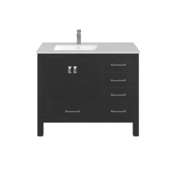 Eviva London 42 in. W x 18 in. D x 34 in. H Bathroom Vanity in Espresso with White Carrara Quartz Top with White Sink