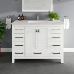 Eviva London 42 in. W x 18 in. D x 34 in. H Single Sink Freestanding Bath Vanity in White with White Carrara Quartz Top