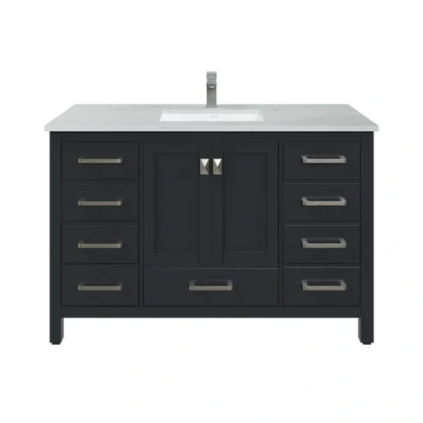 Eviva London 48 in. W x 18 in. D x 34 in. H Bathroom Vanity in Espresso with White Carrara Quartz Top with White Sink