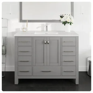 Eviva London 48 in. W x 18 in. D x 34 in. H Single Sink Freestanding Bath Vanity in Gray with White Carrara Quartz Top