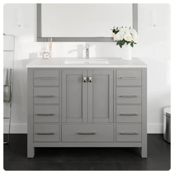 Eviva London 48 in. W x 18 in. D x 34 in. H Single Sink Freestanding Bath Vanity in Gray with White Carrara Quartz Top
