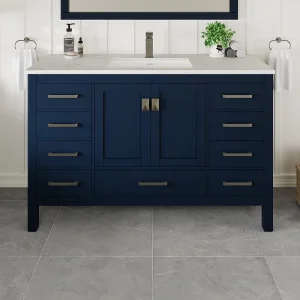 Eviva London 54-in Blue Undermount Single Sink Bathroom Vanity with White Quartz Top