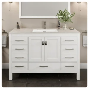 Eviva London 54″W x 18″D White Bathroom Vanity with White Carrara Quartz Countertop and Undermount Porcelain Sink