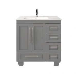 Eviva Loon 30 in. W. x 22 in. D x 34 in. H Bathroom Vanity in Gray with White Carrara Quartz Top and White Undermount Sink
