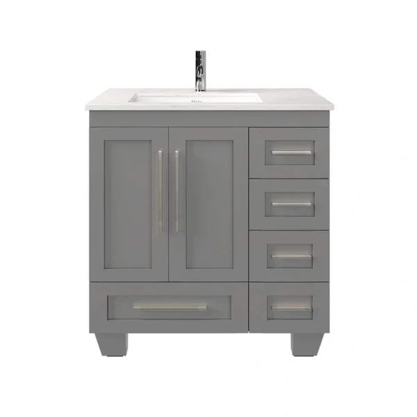 Eviva Loon 30 in. W. x 22 in. D x 34 in. H Bathroom Vanity in Gray with White Carrara Quartz Top and White Undermount Sink
