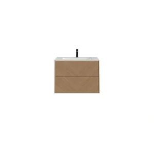 Eviva Lotus 24 in. W. x 22 in. D x 22 in. H Oak Wall Mount Bathroom Vanity with White Solid Surface Integrated Sink Top