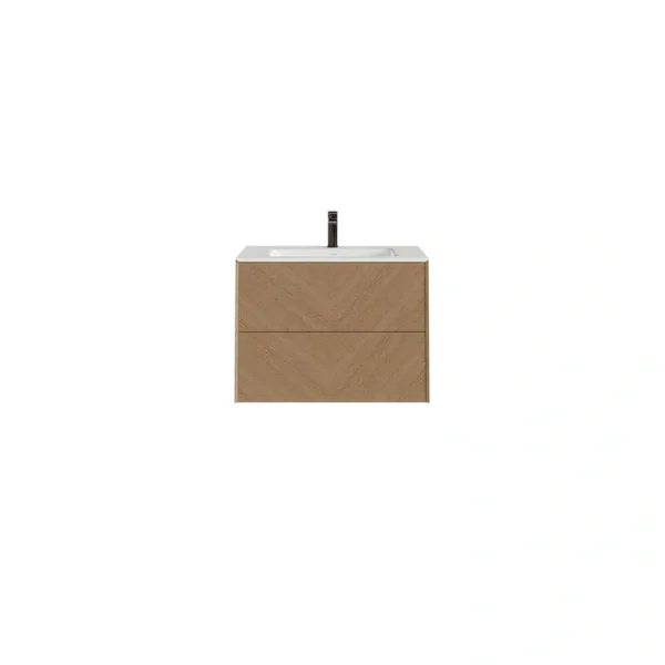Eviva Lotus 24 in. W. x 22 in. D x 22 in. H Oak Wall Mount Bathroom Vanity with White Solid Surface Integrated Sink Top